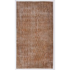 Distressed Vintage Handmade Turkish Area Rug in Dark Orange for Modern Interiors