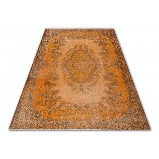 Orange Color Overdyed Handmade Vintage Turkish Rug with Medallion Design