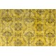 Yellow Color Overdyed Handmade Vintage Turkish Rug with Floral Design