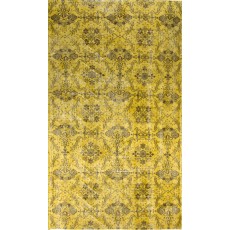 Yellow Color Overdyed Handmade Vintage Turkish Rug with Floral Design