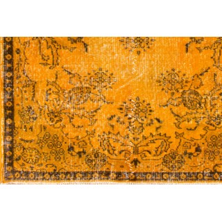 Orange Color Overdyed Handmade Vintage Turkish Rug with Medallion Design