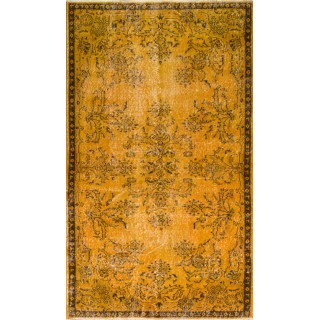 Orange Color Overdyed Handmade Vintage Turkish Rug with Medallion Design
