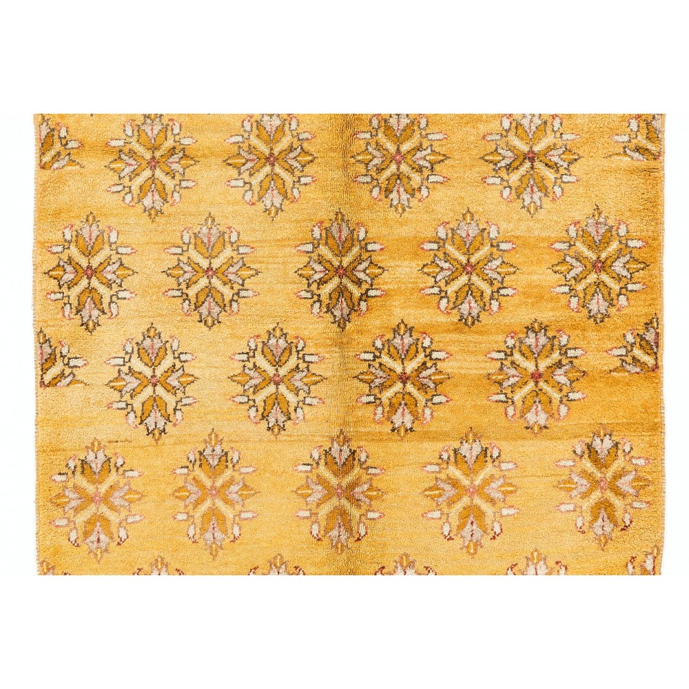 Vintage Handmade Karapinar Area Rug in Butterscotch Yellow Color