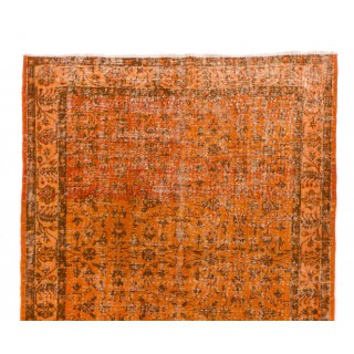 Orange Color Overdyed Handmade Vintage Turkish Runner Rug with Floral Design