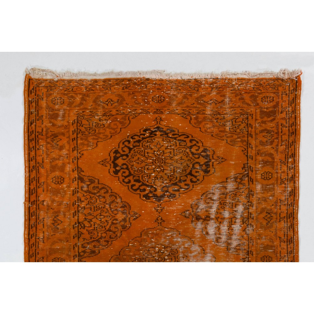 Distressed Handmade Vintage Turkish Runner Rug Over-dyed in Orange