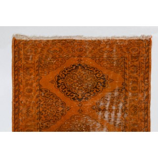 Vintage Distressed Handmade Turkish Runner Rug Over-dyed in Orange