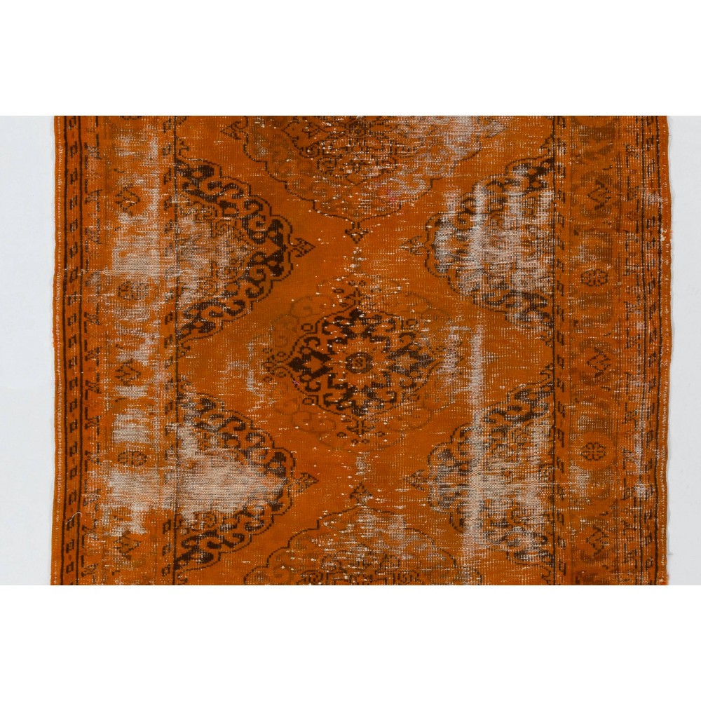 Distressed Handmade Vintage Turkish Runner Rug Over-dyed in Orange