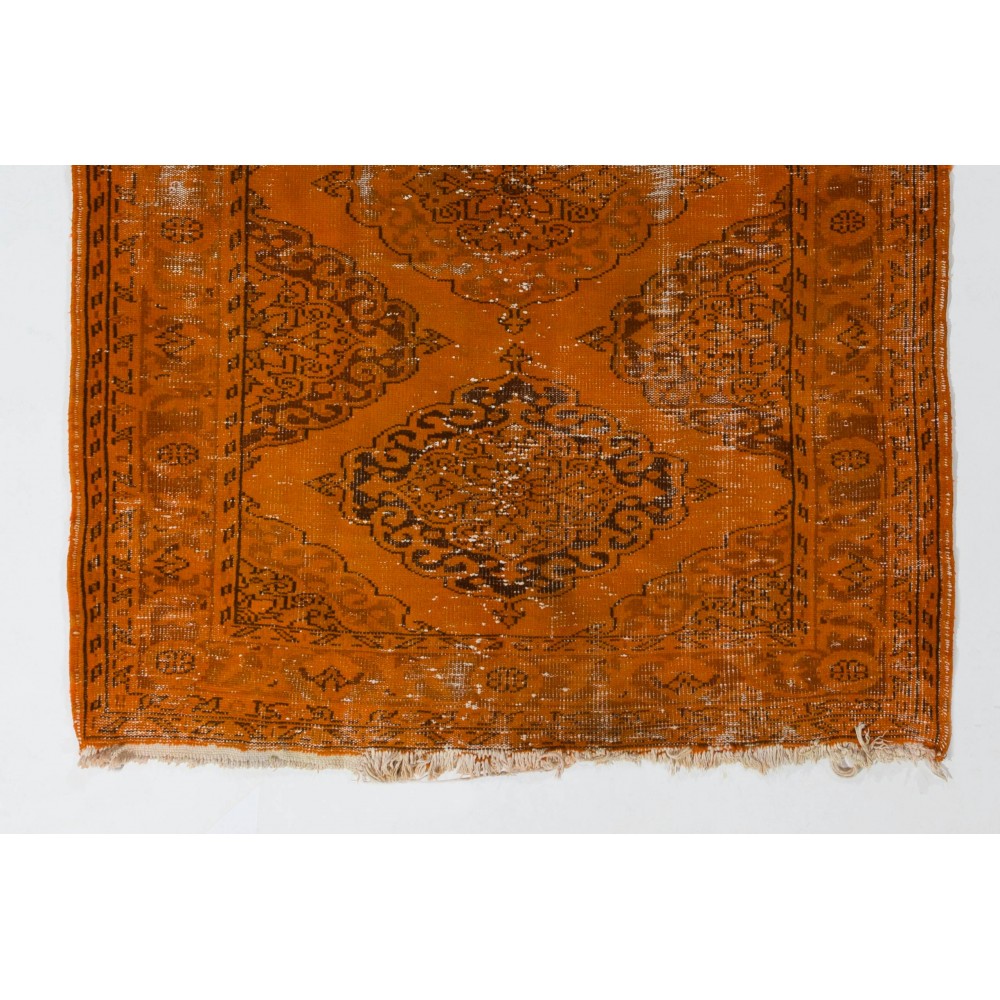 Distressed Handmade Vintage Turkish Runner Rug Over-dyed in Orange