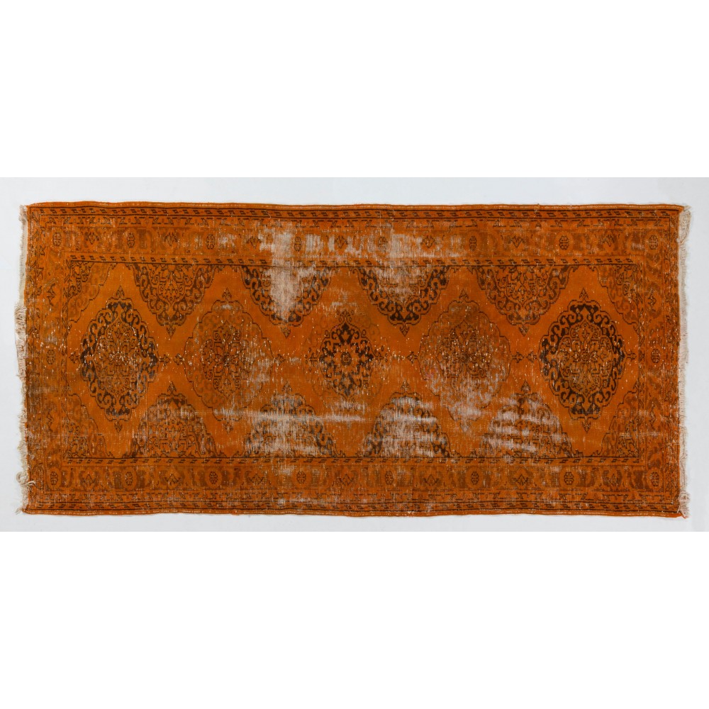 Distressed Handmade Vintage Turkish Runner Rug Over-dyed in Orange