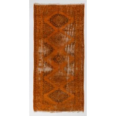 Vintage Distressed Handmade Turkish Runner Rug Over-dyed in Orange