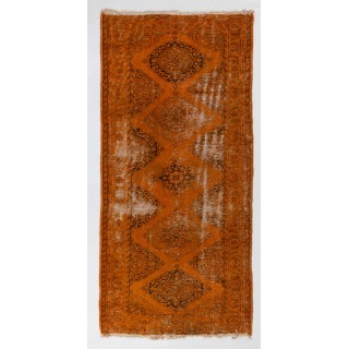 Vintage Distressed Handmade Turkish Runner Rug Over-dyed in Orange