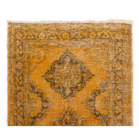 Contemporary Vintage Handmade Konya Sille Runner Rug ReDyed in Orange Colors