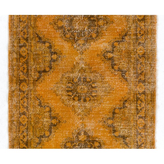 Contemporary Vintage Handmade Konya Sille Runner Rug ReDyed in Orange Colors