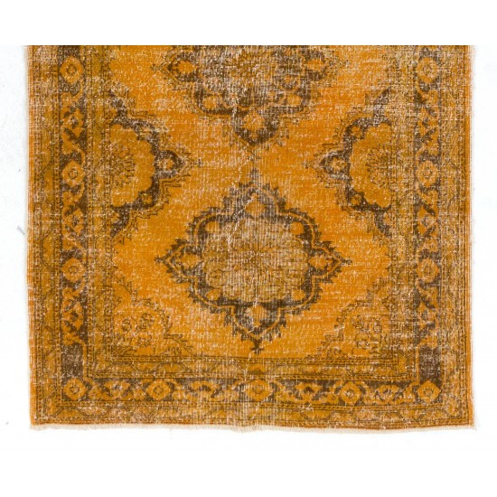 Contemporary Vintage Handmade Konya Sille Runner Rug ReDyed in Orange Colors