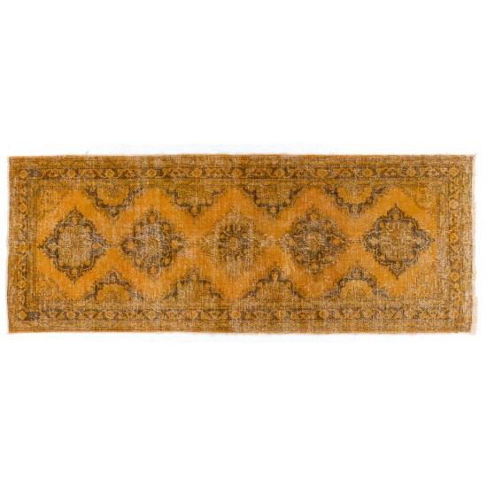 Contemporary Vintage Handmade Konya Sille Runner Rug ReDyed in Orange Colors