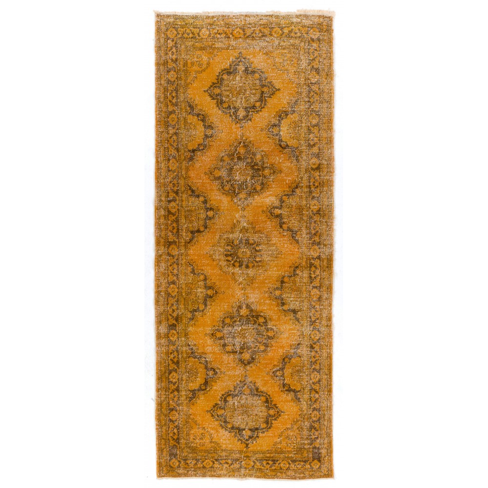 Contemporary Vintage Handmade Konya Sille Runner Rug ReDyed in Orange Colors