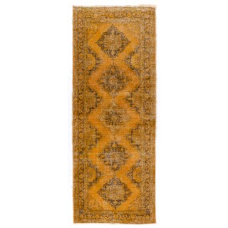 Vintage Handmade Konya Sille Runner Rug ReDyed in Orange Color