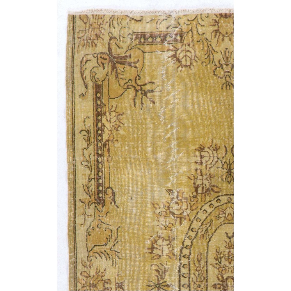 Modern Handmade Baroque Style Turkish Rug Redyed in Yellow Color