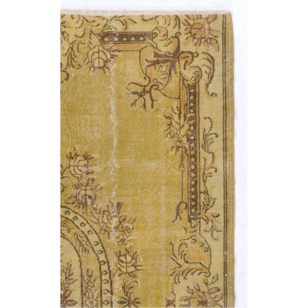 Modern Handmade Baroque Style Turkish Rug Redyed in Yellow Color