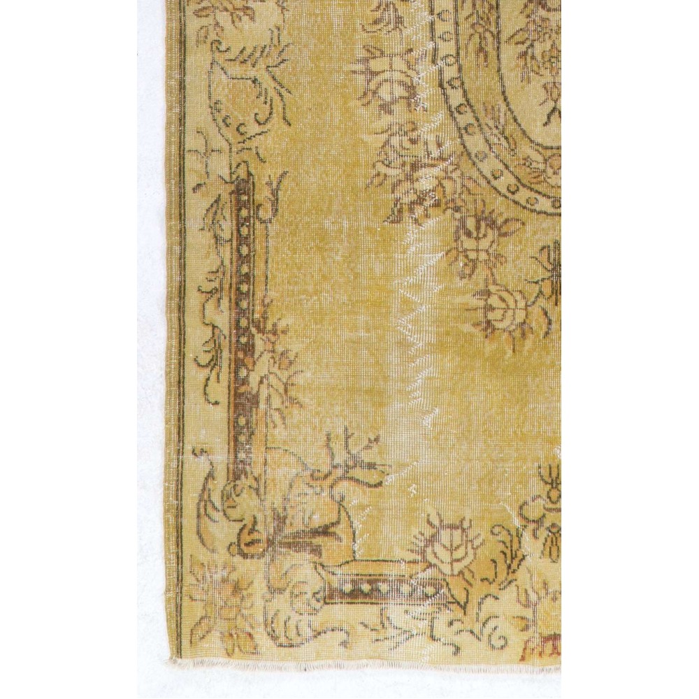 Modern Handmade Baroque Style Turkish Rug Redyed in Yellow Color