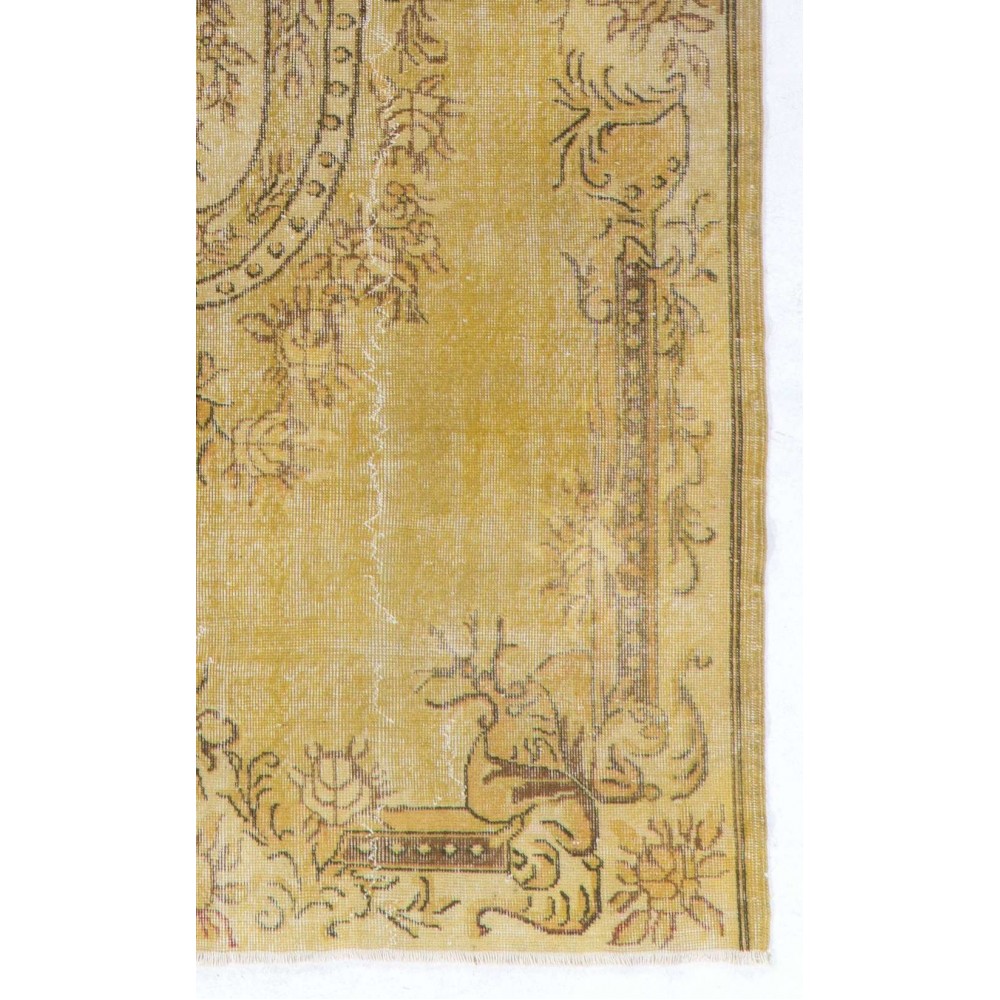 Modern Handmade Baroque Style Turkish Rug Redyed in Yellow Color