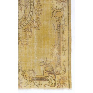 Vintage Handmade Baroque Style Turkish Rug Redyed in Yellow Color