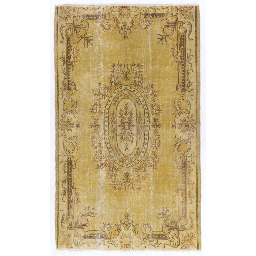 Modern Handmade Baroque Style Turkish Rug Redyed in Yellow Color