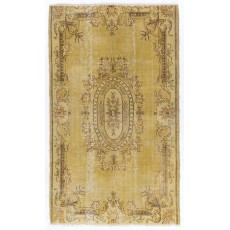 Vintage Handmade Baroque Style Turkish Rug Redyed in Yellow Color