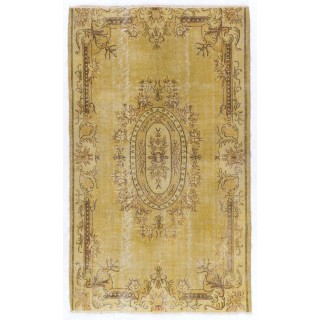 Vintage Handmade Baroque Style Turkish Rug Redyed in Yellow Color