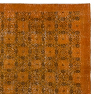 Orange Color Overdyed Handmade Vintage Turkish Rug with Floral Design