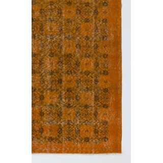 Orange Color Overdyed Handmade Vintage Turkish Rug with Floral Design