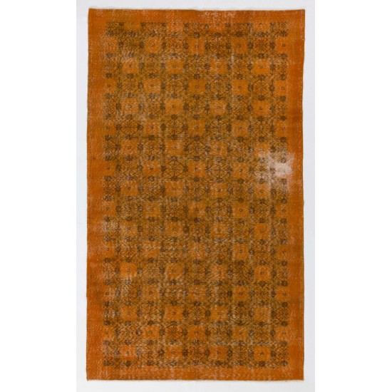 Orange Color Overdyed Handmade Vintage Turkish Rug with Floral Design