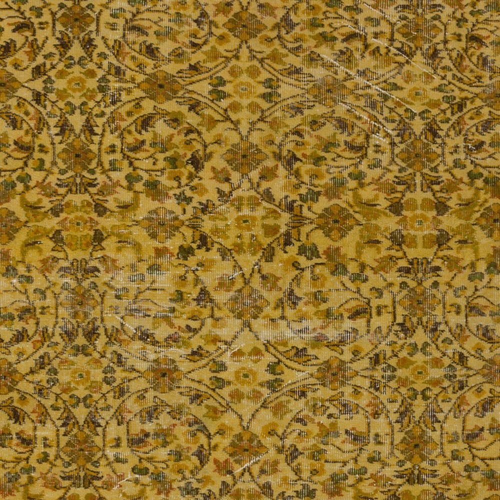 Yellow Color Overdyed Handmade Vintage Turkish Rug with Floral Design Yellow Color Overdyed Handmade Vintage Turkish Rug with Floral Design