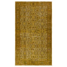 Yellow Color Overdyed Handmade Vintage Turkish Rug with Floral Design