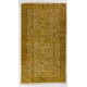 Yellow Color Overdyed Handmade Vintage Turkish Rug with Floral Design