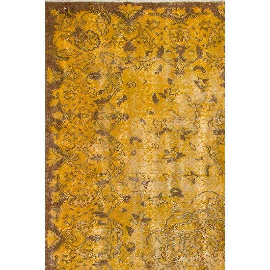 Vintage Turkish Rug Over-dyed in Yellow Color with Medallion Design