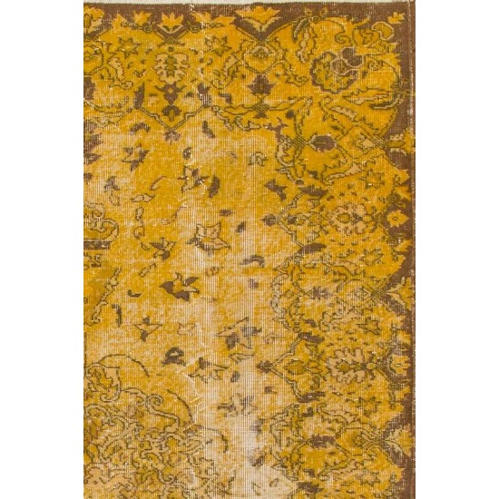 Vintage Turkish Rug Over-dyed in Yellow Color with Medallion Design