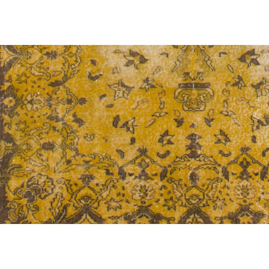 Handmade Turkish Area Rug Over-dyed in Yellow with Medallion Design