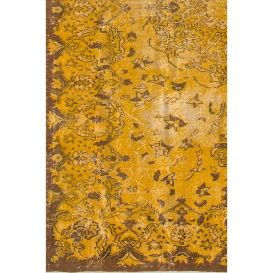 Vintage Turkish Rug Over-dyed in Yellow Color with Medallion Design