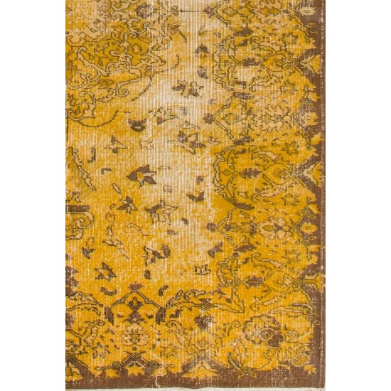 Vintage Turkish Rug Over-dyed in Yellow Color with Medallion Design