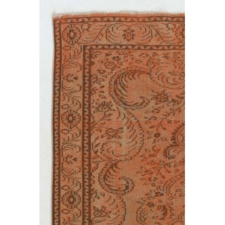 Vintage Wool Area Rug Re-Dyed in Orange, Handknotted in Turkey