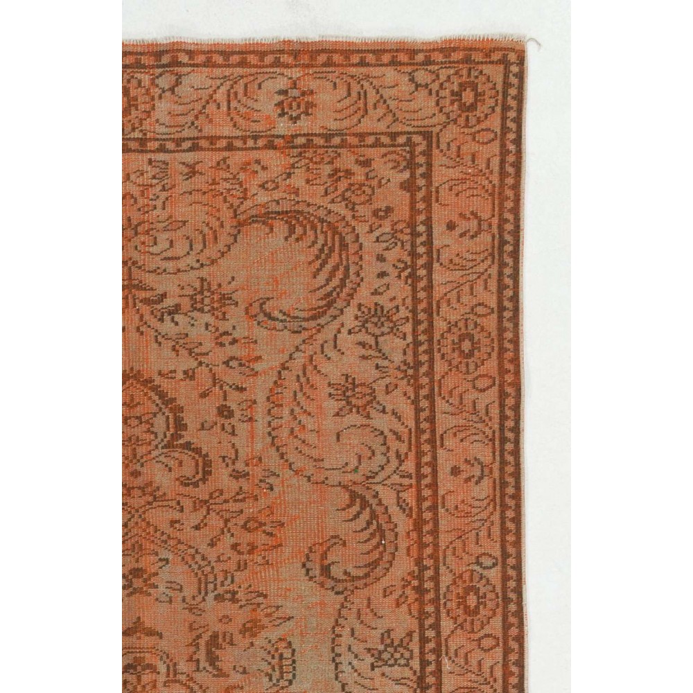 Modern Area Rug Re-Dyed in Orange, Handknotted in Turkey