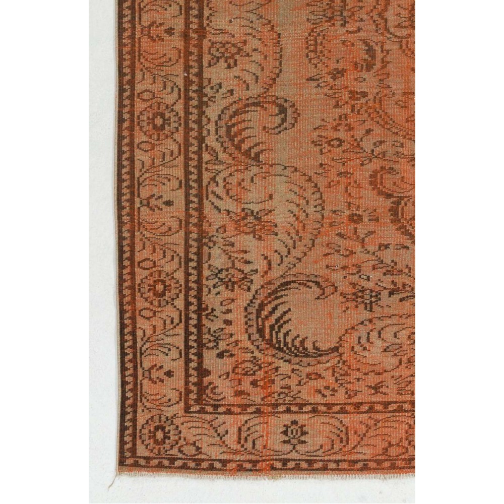 Modern Area Rug Re-Dyed in Orange, Handknotted in Turkey