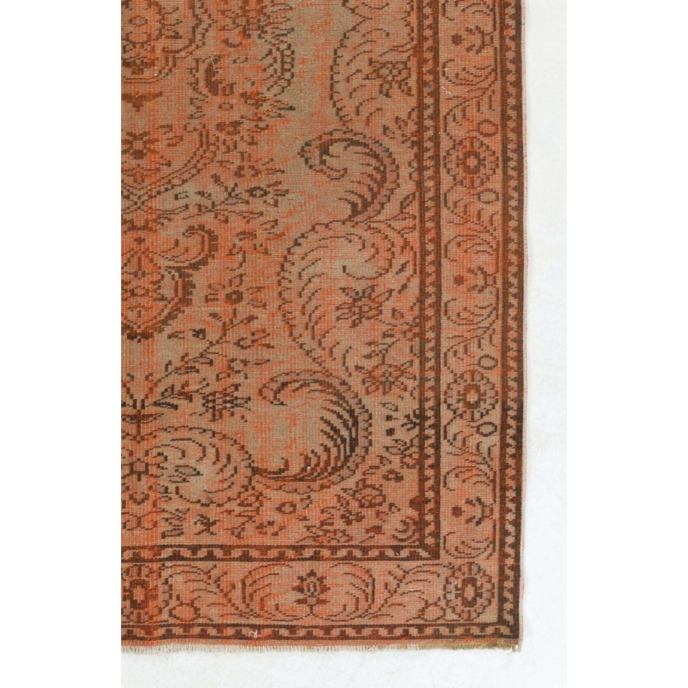 Modern Area Rug Re-Dyed in Orange, Handknotted in Turkey