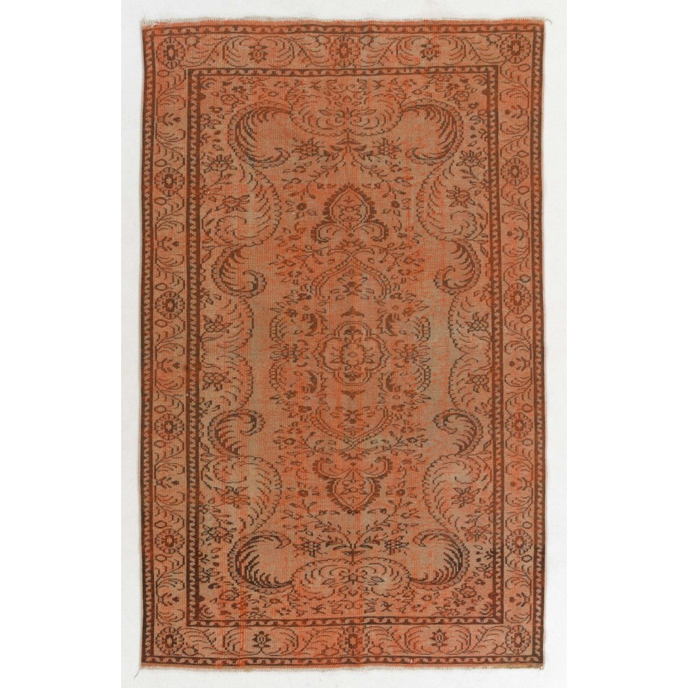 Modern Area Rug Re-Dyed in Orange, Handknotted in Turkey