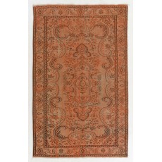 Vintage Wool Area Rug Re-Dyed in Orange, Handknotted in Turkey