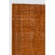 Distressed Vintage Handmade Turkish Rug Over-dyed in Orange Color. Woolen Floor Covering Distressed Vintage Handmade Turkish Rug Over-dyed in Orange Color. Woolen Floor Covering