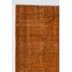 Distressed Vintage Handmade Turkish Rug Over-dyed in Orange Color. Woolen Floor Covering