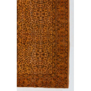 Orange Color Over-dyed Handmade Vintage Turkish Rug with Floral Design