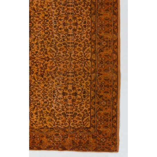 Orange Color Over-dyed Handmade Vintage Turkish Rug with Floral Design